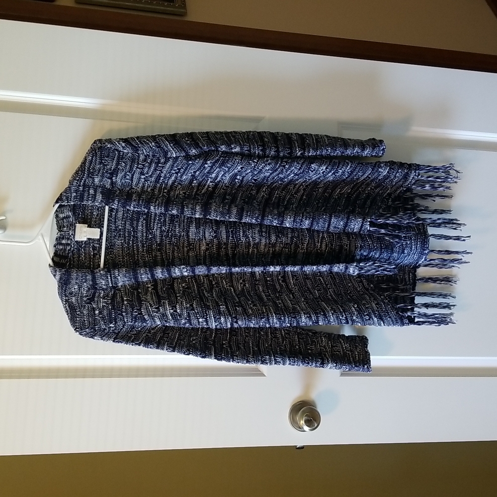 Chico's Size 0 Blue and White Open Front Cardigan